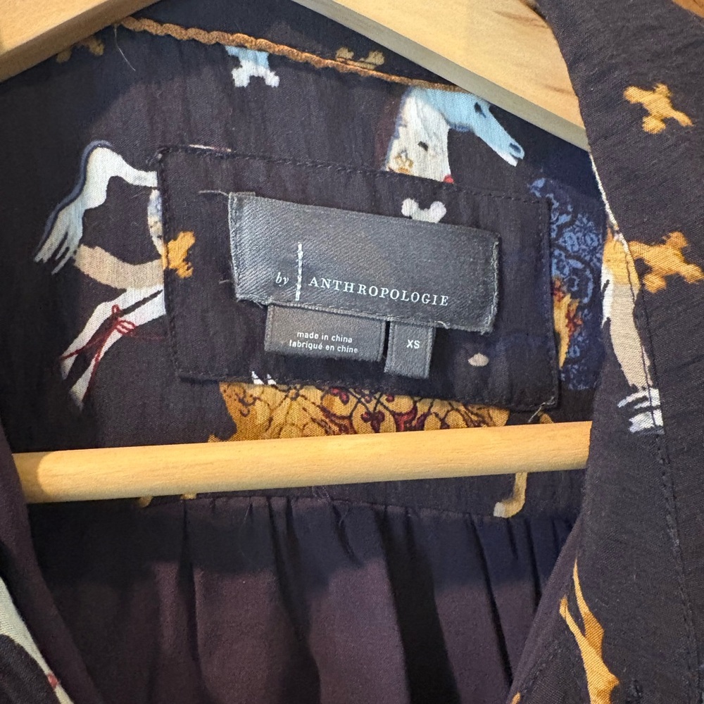 Anthropologie Women's Navy Horse-Print Tiered Midi Dress - Picture 3 of 3